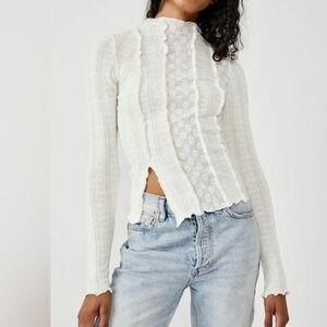 NWT Free People Gardenia Lace Mock Neck Top Large Ivory Boho Cottagecore